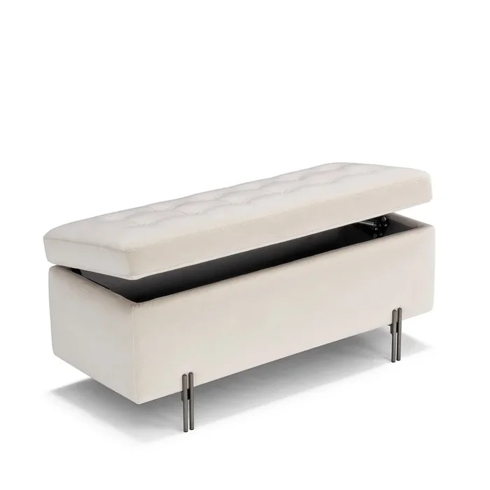 Panca Contenitore Made in Italy Trapuntata in Velluto Beige – CARAMAGNA 110×45 cm
