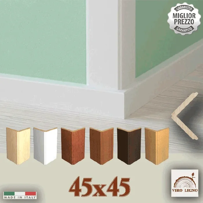 Paraspigolo profilo angolare in Legno massiccio di AYOUS 45×45 in 6 colori