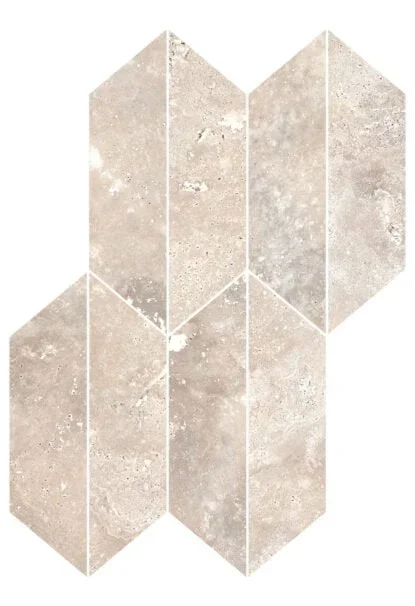 Pavimento rivestimento 29.4×40.7 mosaico losanga in gres porcellanato 9mm cross ecru Ragno Realstone Travertino