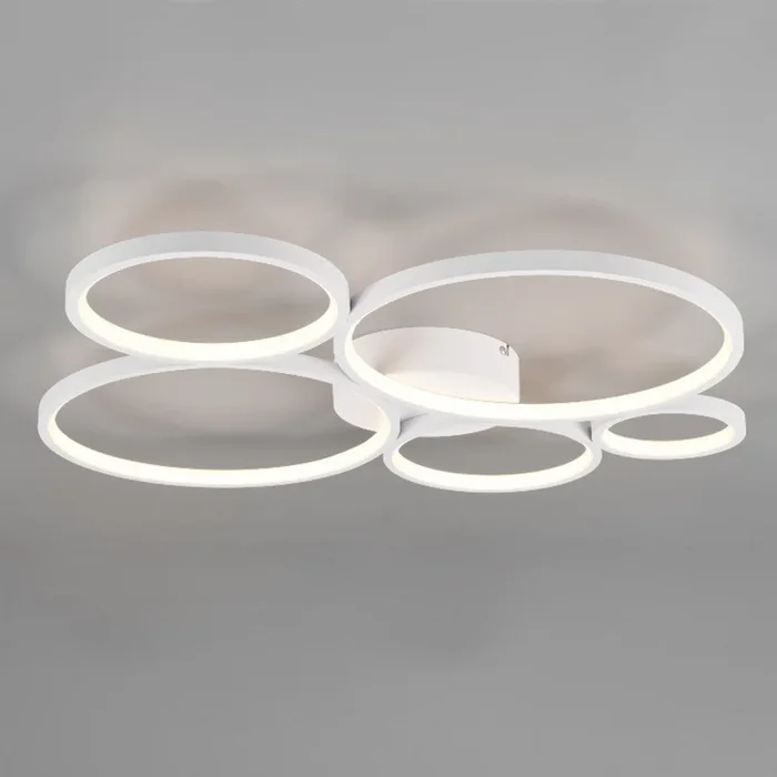 Plafoniera moderna Rondo 5 anelli in metallo bianco LED 49W 5800 lumen luce calda 3000K dimmerabile