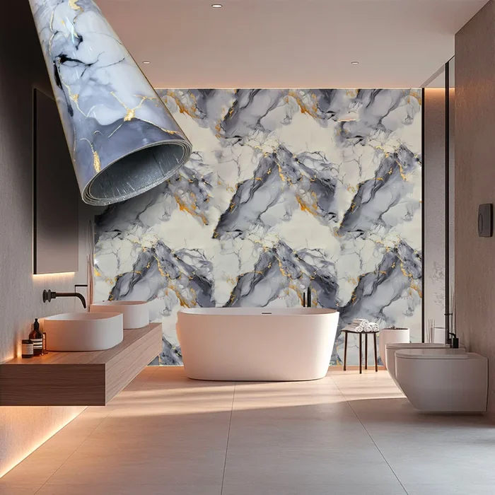Rotolo da 3,6mq Rivestimento AUTOADESIVO in SXP thermo/acustico MARMO LUCIDO HI-RES 1200x3000x2,5mm HYDRO. Col. PLD2027