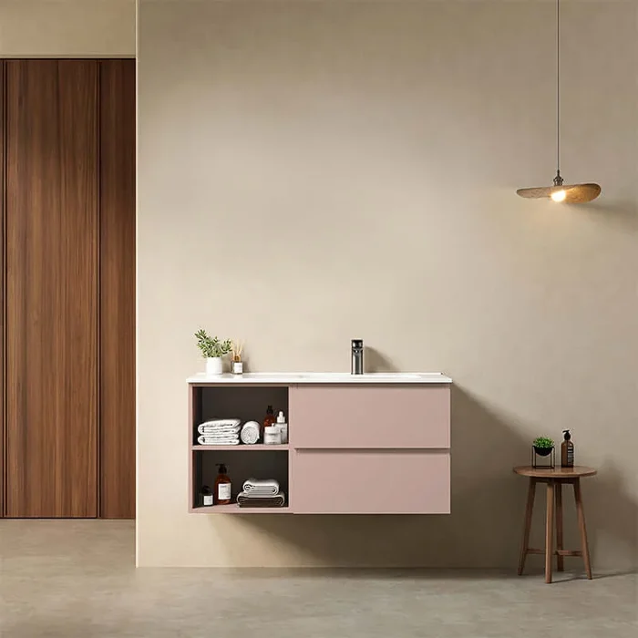 Roving bagno sospeso 100 cm Rosa Retro Lavabo a Destra in Ceramica Senza Specchio – Fiji Paint Plus