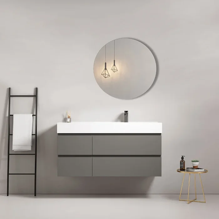 Roving bagno sospeso 120 cm Grigio Londra Lavabo a Destra in Resina Specchio Tondo – Fiji Paint