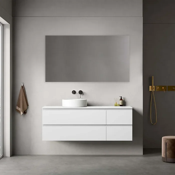 Roving bagno sospeso reversibile 140 cm Bianco Opaco per Lavabo d’appoggio Specchio Quadro – Fiji Paint Top