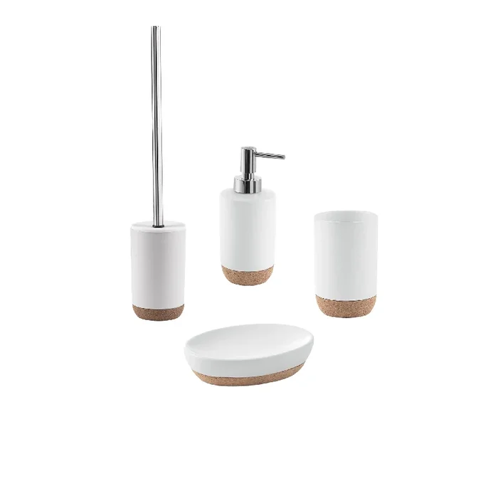 Set 4 Accessori D’Appoggio Gedy “Ilary ” Bianco/Sughero