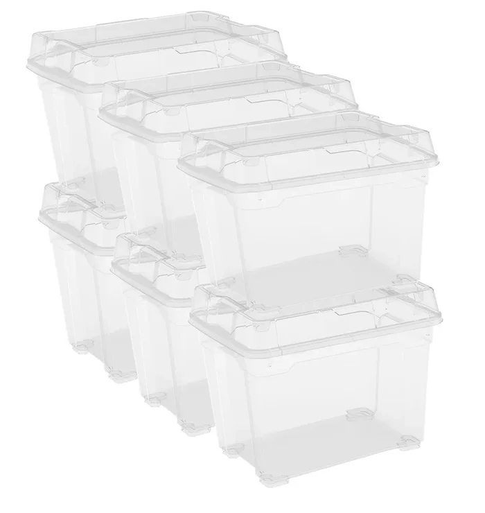 Set 6 Contenitori Rettangolari 37x26x31 cm in Plastica Keter Box S Trasparente