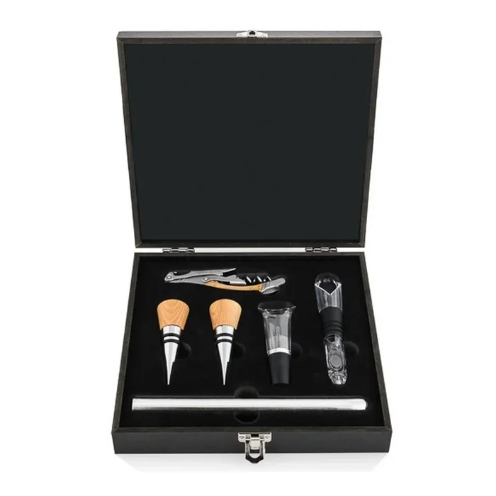 Set accessori vino LUXURY, 6 pz, confezione regalo, acciaio e legno di rovere, Laguiole