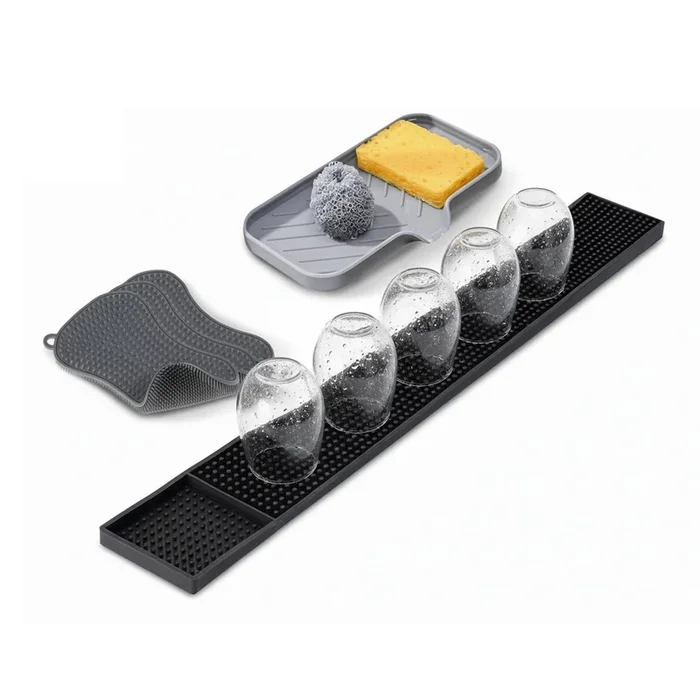 Set Silicone Cucina 5 Pezzi – Tappetino Lavello e Spugne Ultra-Assorbenti