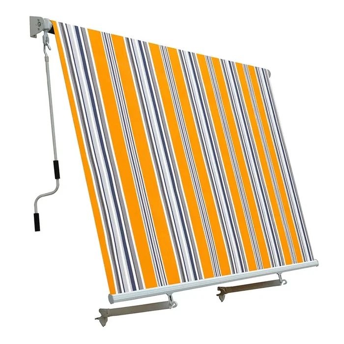 Tenda da Sole a Caduta con Bracci 250×300 cm Tessuto in Poliestere Riga Gialla