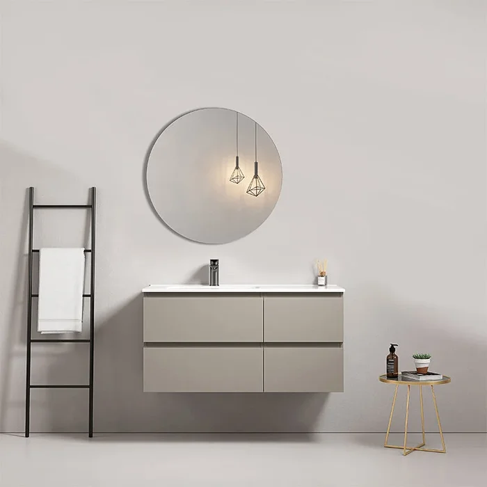 Wandering bagno sospeso 100 cm Grigio Cenere Lavabo a Sinistra in Ceramica Specchio Tondo – Fiji Paint