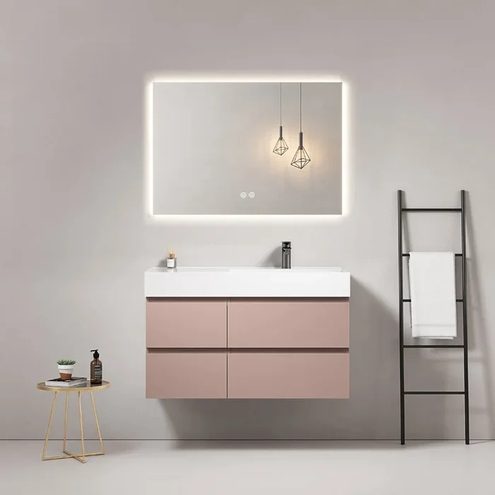 Wandering bagno sospeso 100 cm Rosa Retro Lavabo a Destra in Resina Specchio Quadro Retroilluminato – Fiji Paint