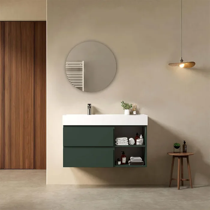 Wandering bagno sospeso 100 cm Verde Comodoro Lavabo a Sinistra in Resina Specchio Tondo – Fiji Paint Plus