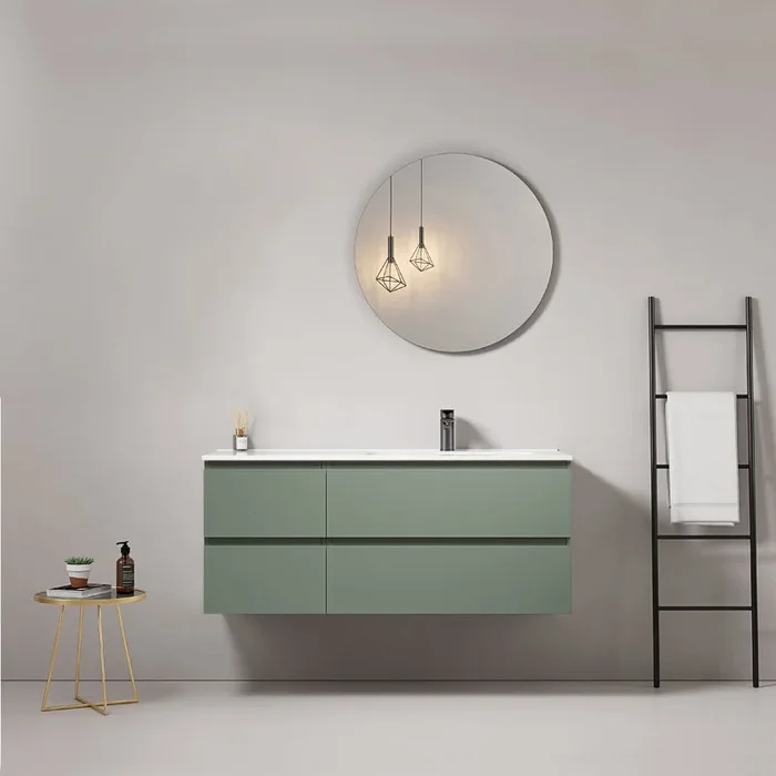 Wandering bagno sospeso 120 cm Verde Salvia Lavabo a Destra in Ceramica Specchio Tondo – Fiji Paint