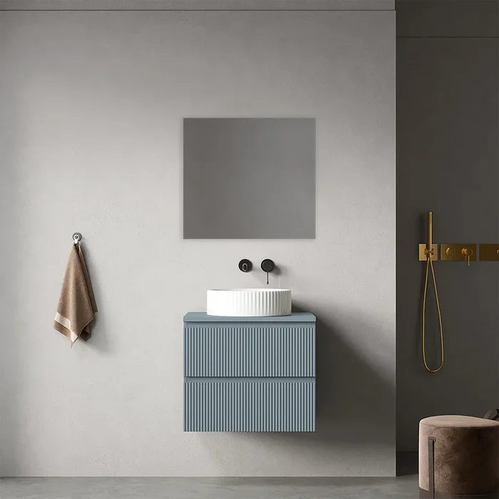 Wandering bagno sospeso cannettato 60 cm Blu Avio per Lavabo d’appoggio Specchio Quadro – Fiji Paint Top Canneté